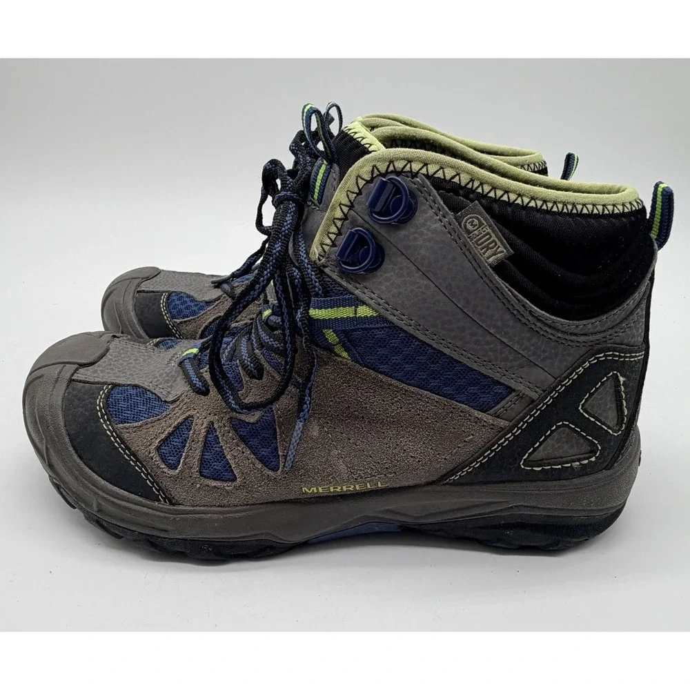 Merrell Boots Boys Youth Size 2M Blue Gray Capra Mid Waterproof Hiking MC54635